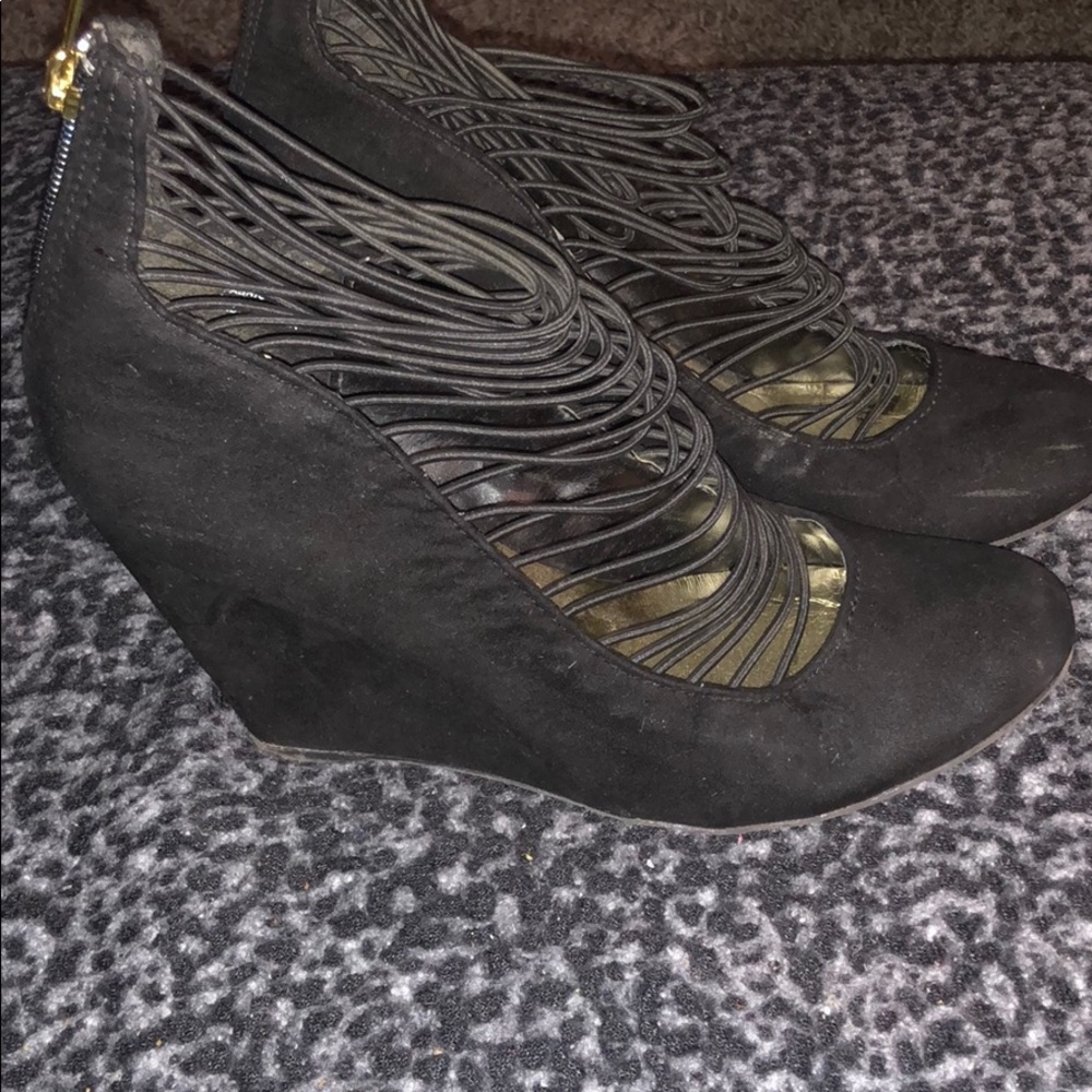 Black birdcage wedge heels size 9